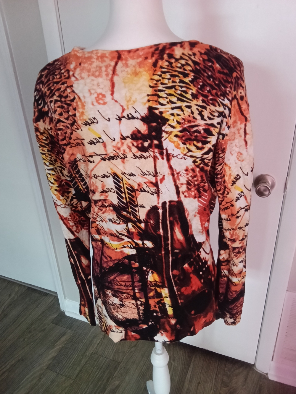 Peck & Peck Multi-Tone Abstract Script Long-Sleeve Top - Picture 2 of 7